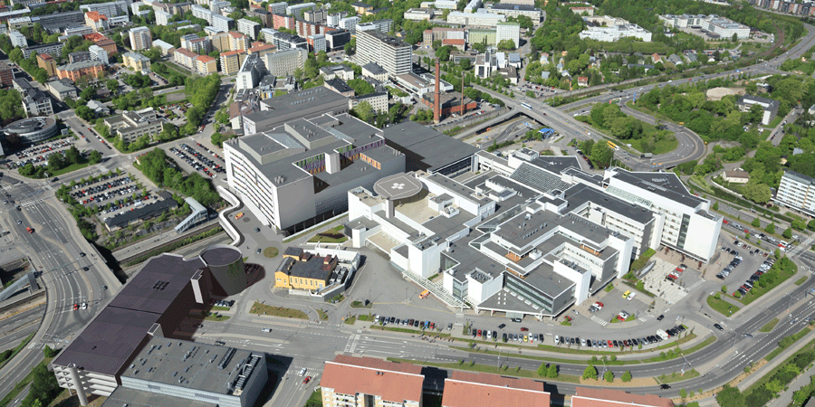 Bild på hur det nya sjukhuset kommer att se ut från luften.